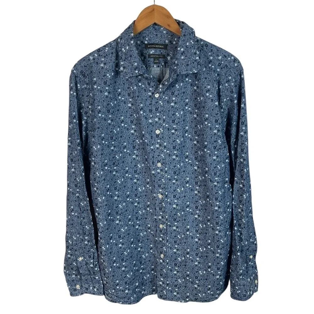 BF817 Men’s Banana Republic Grant SLIM Fit Floral Button Down Shirt L